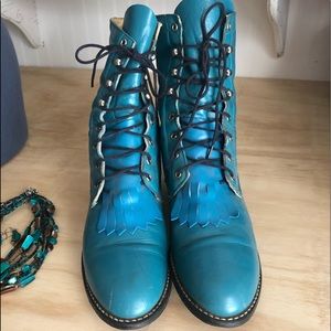 Turquoise color Lace up Boots